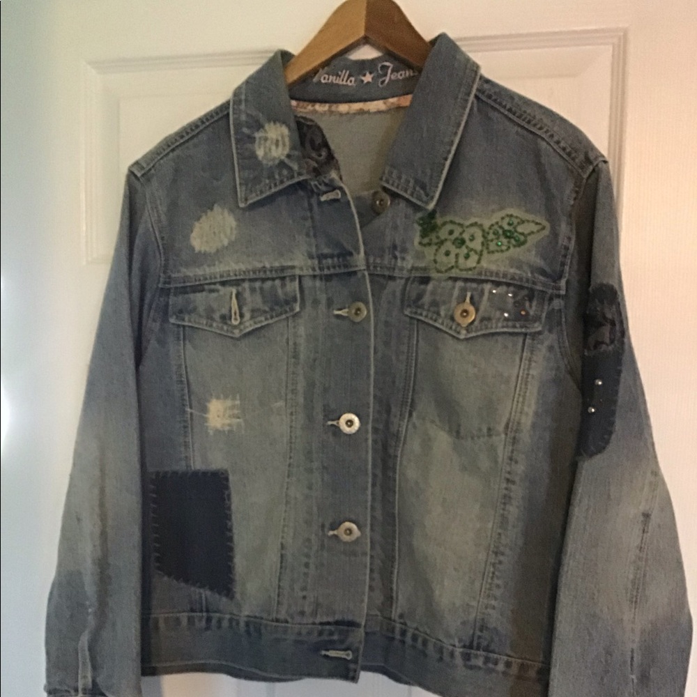 NEW Denim Jacket XL Distressed & Appliqué.